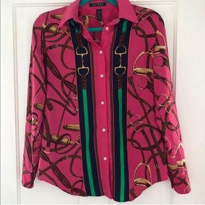 Lauren Ralph Lauren Equestrian Print Silk Blouse